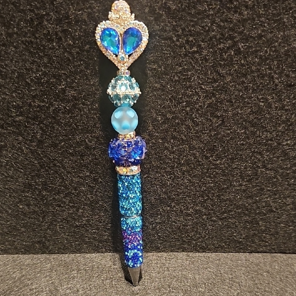 Blue Beaded Pen with Heart Top - Picture 5 of 6
